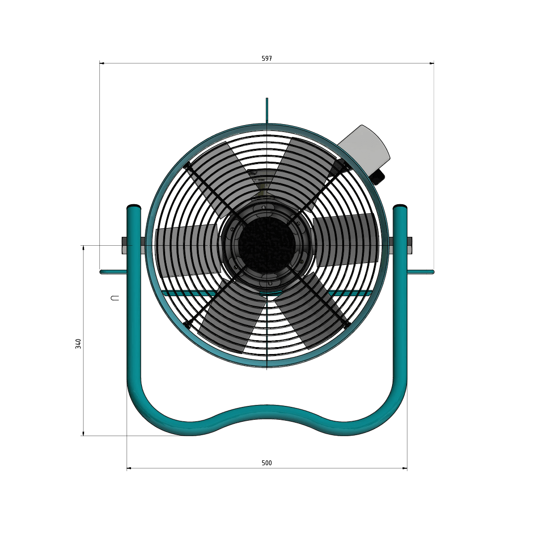 400mm Mancooler Mini Front Solid View with Dimensions