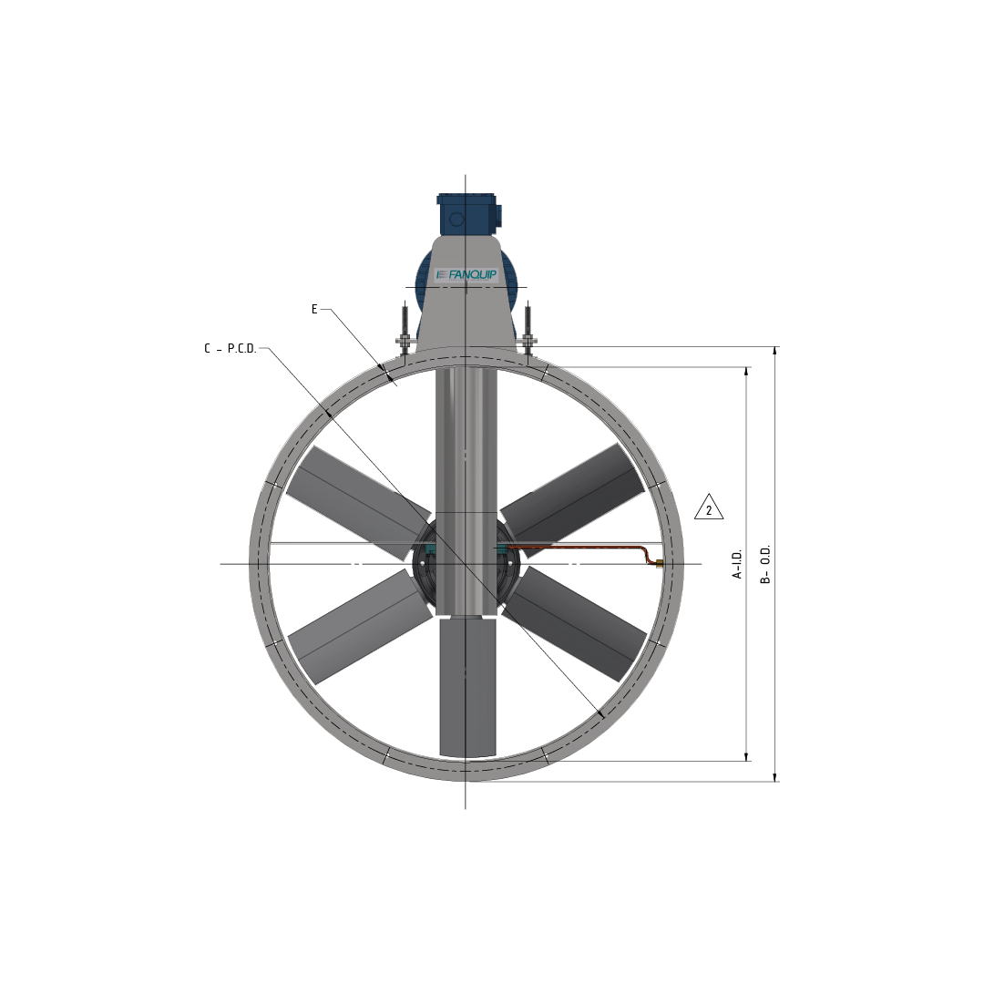 Belt Drive Axial Flow Fan Front Solid View with Dimensions
