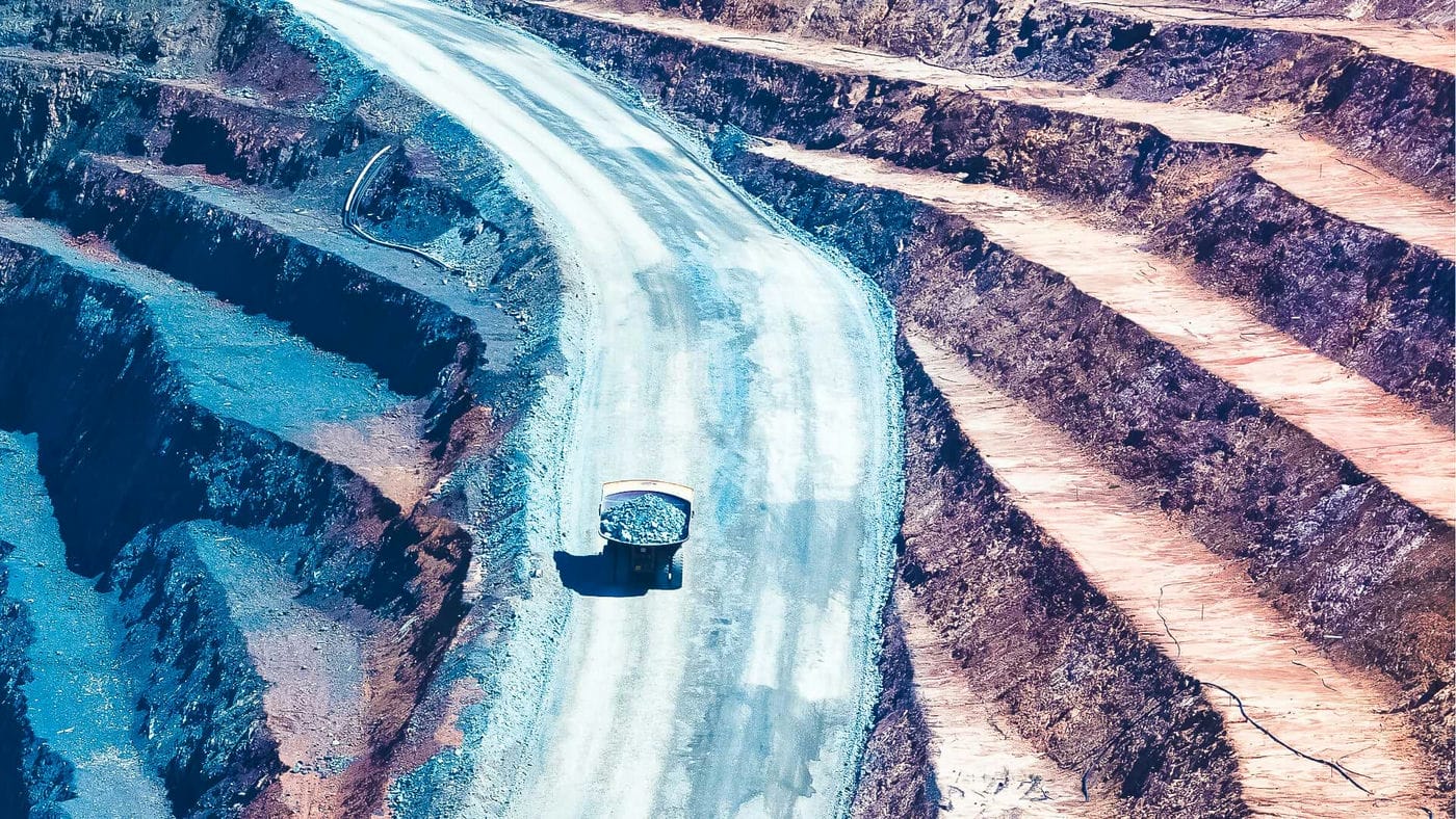 Truck Driving Up a Ramp in a Mining Site