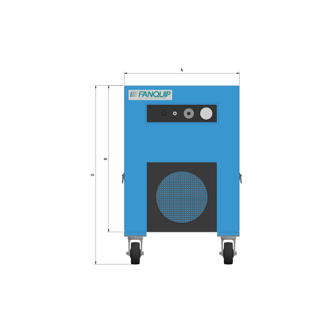 Negative Air Unit Front Solid View with Dimensions