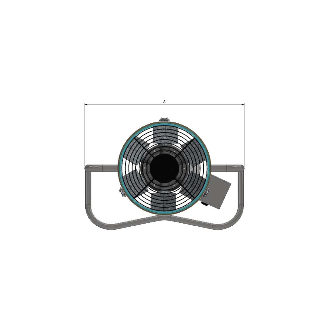 Portable Purging Fan Front Solid View with Dimensions