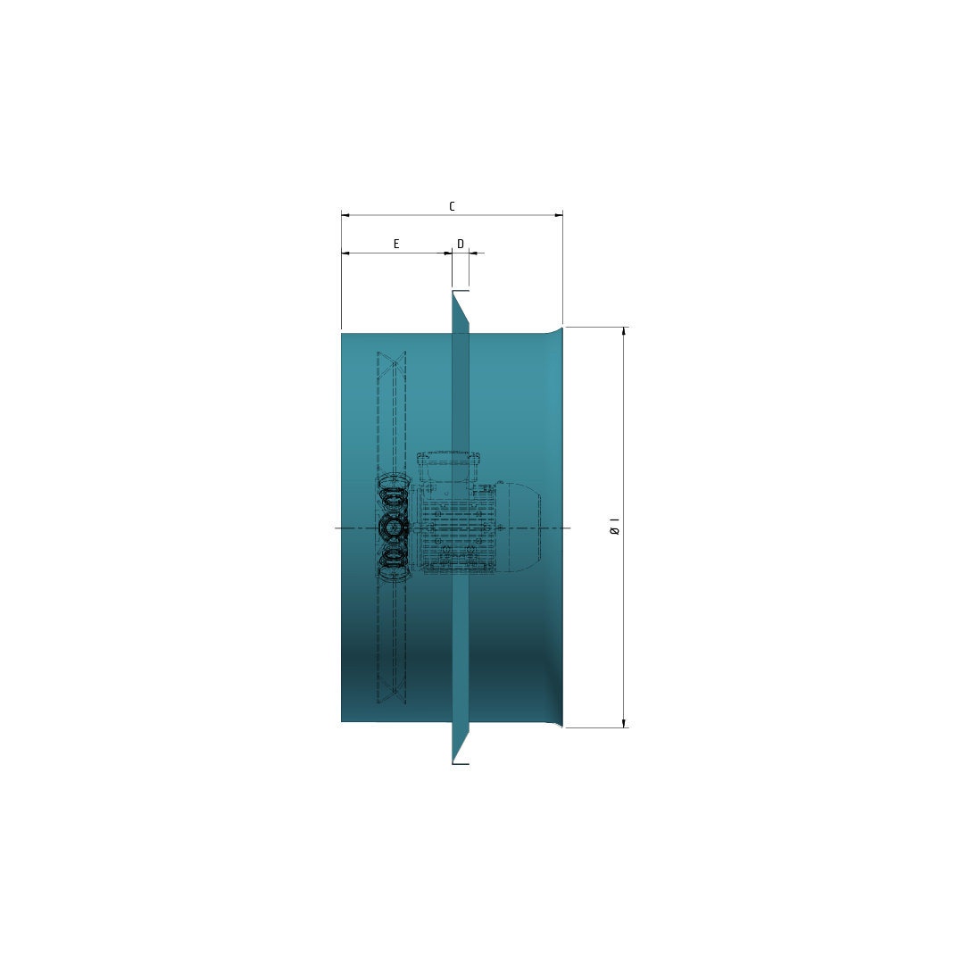 Wall Plate Exhaust Fan Side Solid View with Dimensions