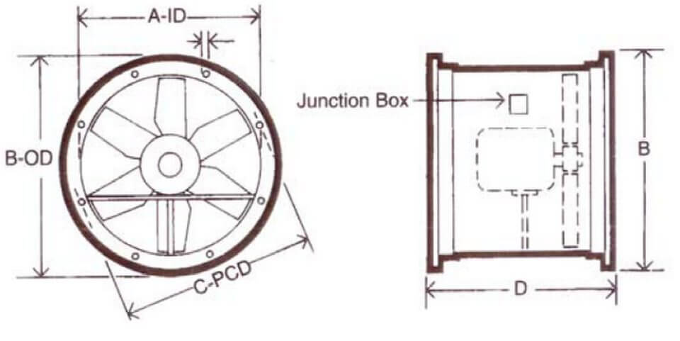 Dimensions for Fanquip's Direct Drive Axial Flow Fan